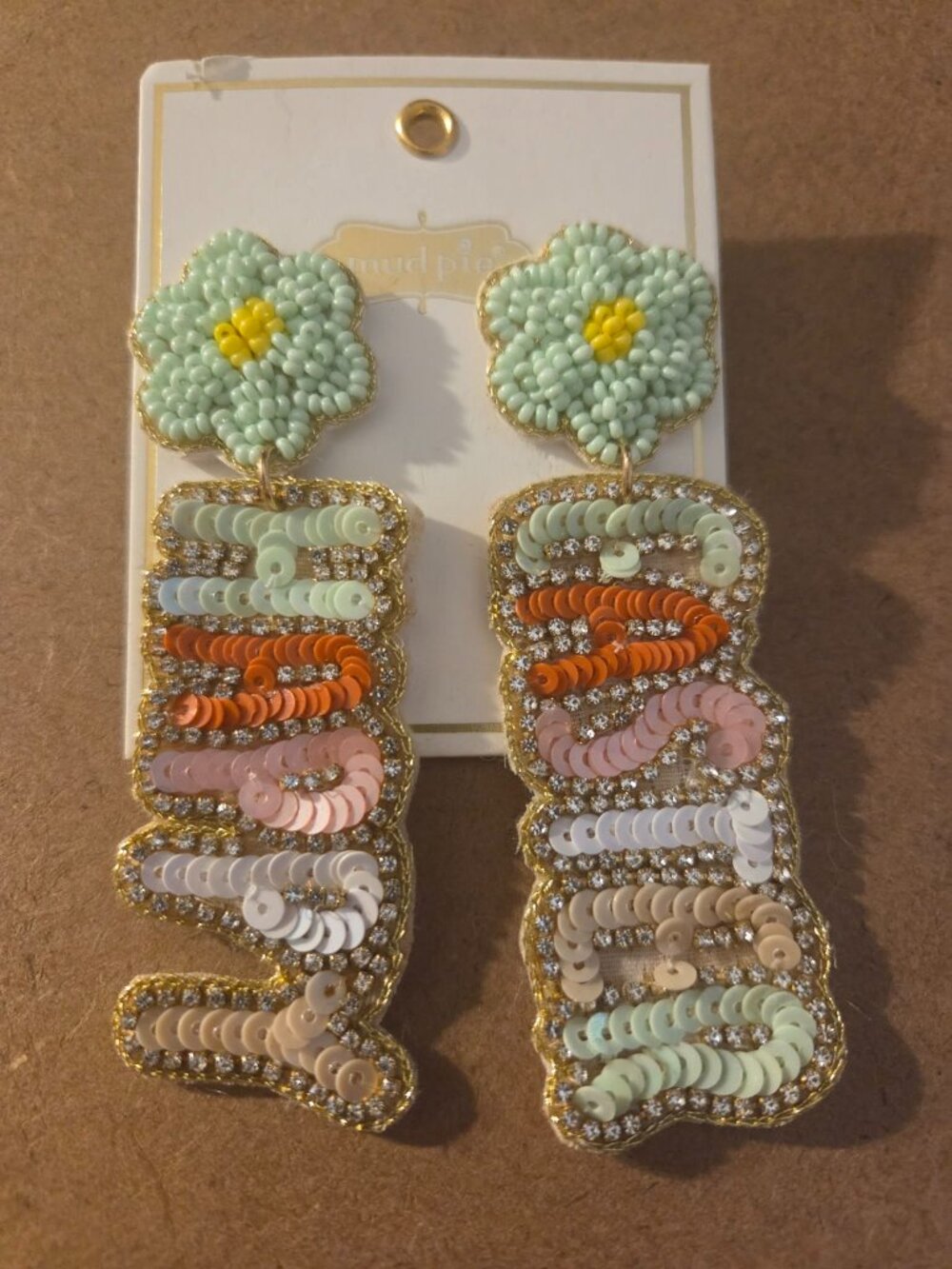 Mud Pie Beaded Happy Easter Earrings